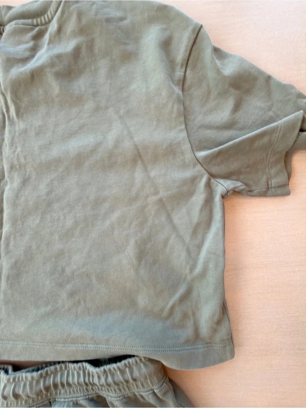 Nike Women’s Olive Green Crop Tee (Medium) & Drawstring Shorts (Large) Set